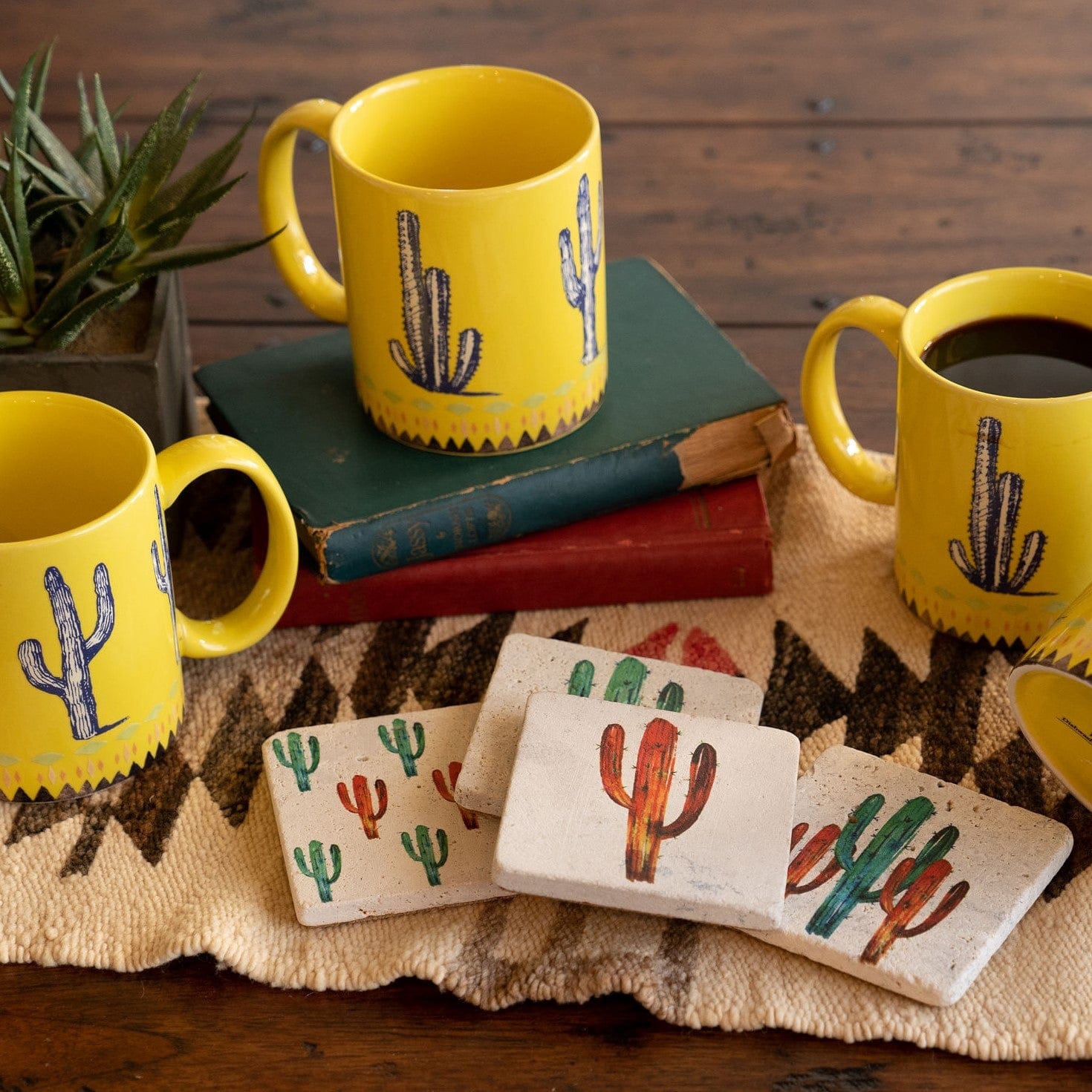 Saguaro Cactus Border 4 Pc Coffee Mug Set