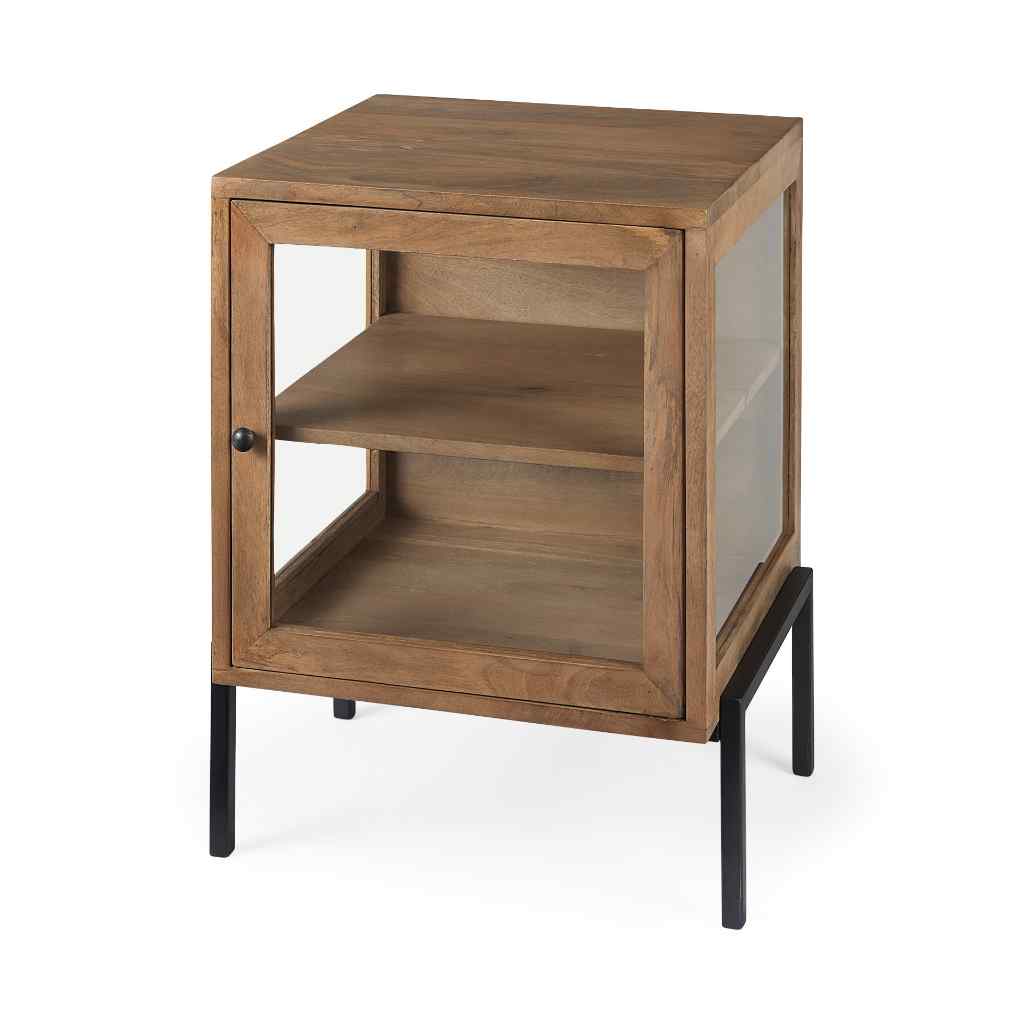 Arelius 20L X 18W X 26H Light Brown Wood W- Black Metal Frame End-Side Table