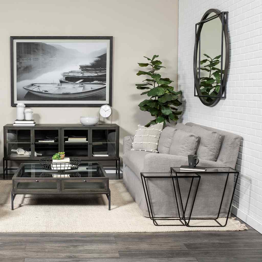 Arya (Set Of 2) 24L X 10W Black Rectangular Glass Top Iron Frame Accent Table