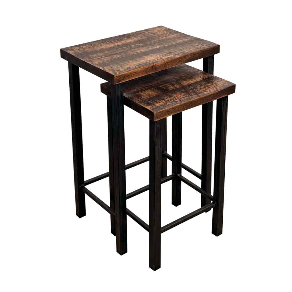 Black Iron Nesting Tables With Rough Sawn Tops