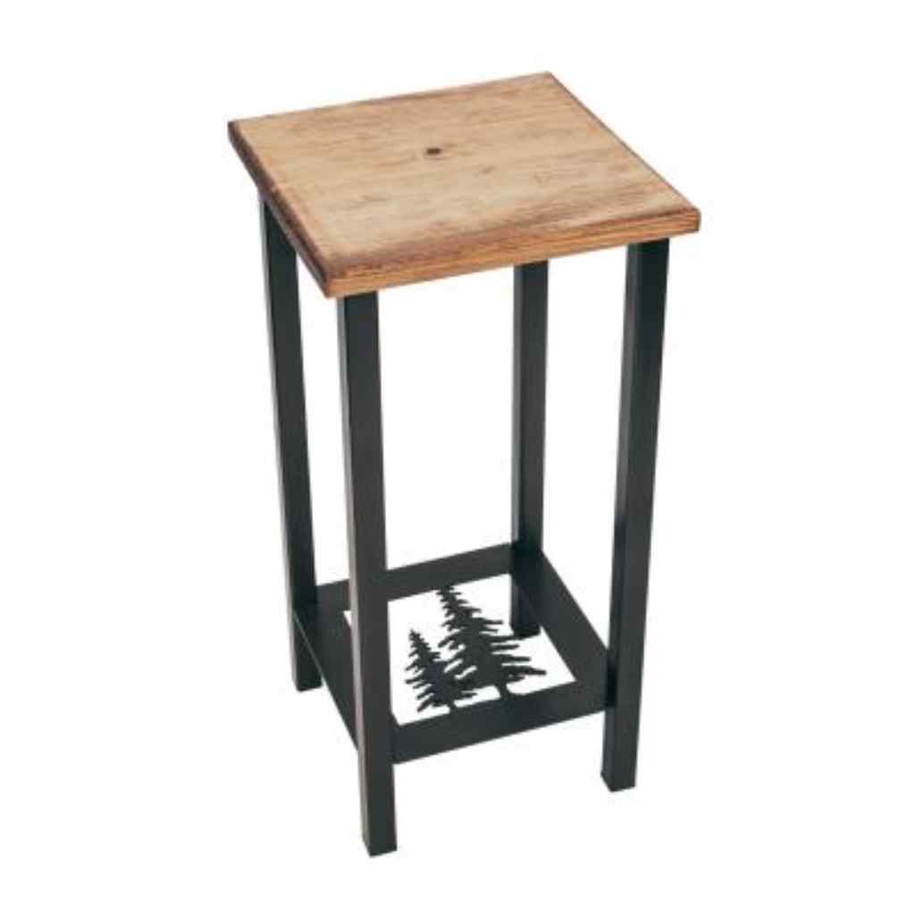 Black-Stain Square Iron Drink Table With Feather Tree Accent And Wood Top