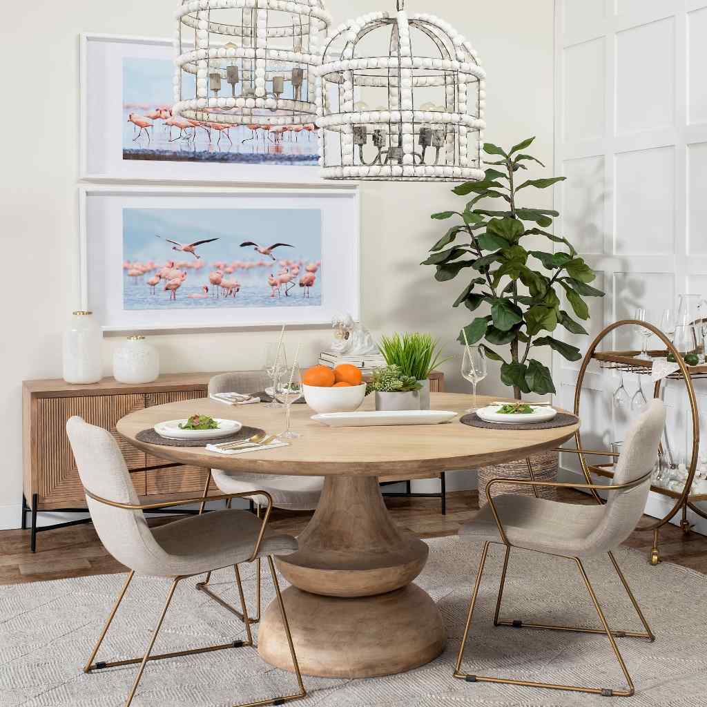 Crossman 60in Round Blonde Solid Wood & Base Dining Table