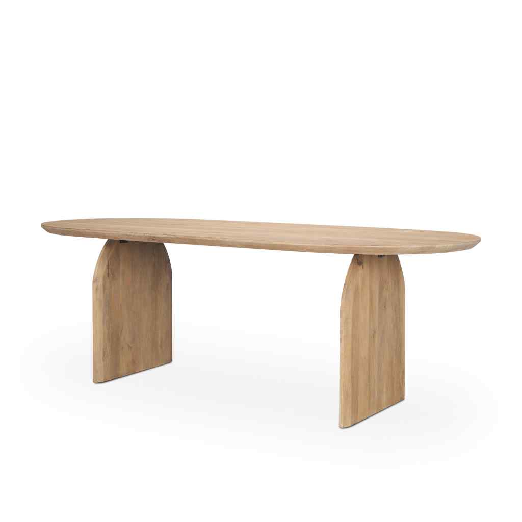 Isla Oval Dining Table W-Light Brown Wood Top & Arched Legs – FurnMori