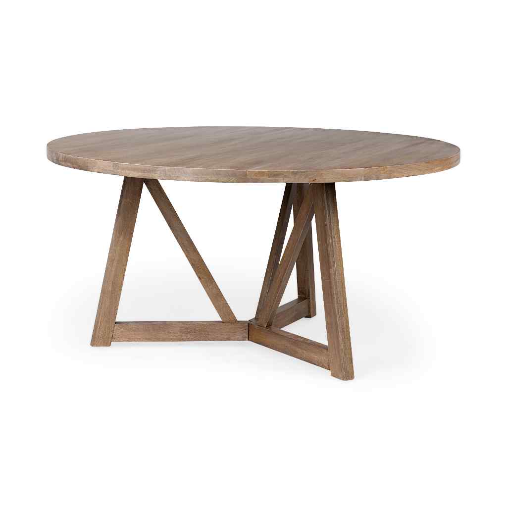 Legolas I 60in Round Brown Solid Wood Top & Base Dining Table