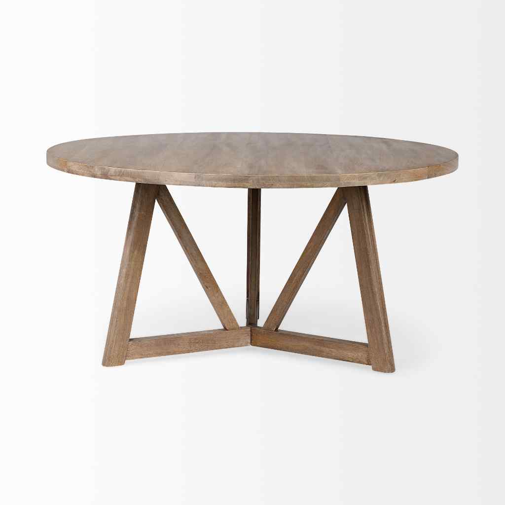 Legolas I 60in Round Brown Solid Wood Top & Base Dining Table