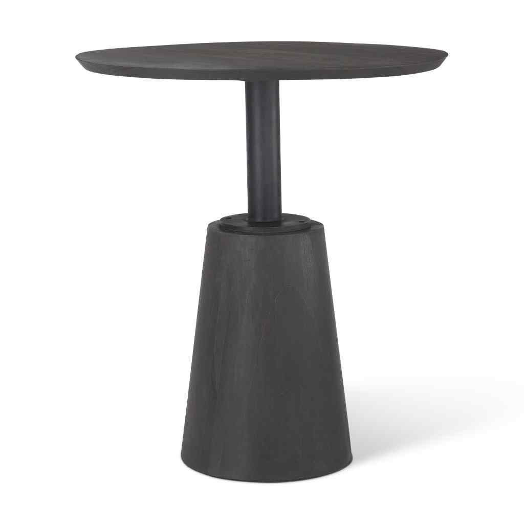 Maxwell 32in Round Black-Brown Wood W- Black Metal Pedestal Bistro Table