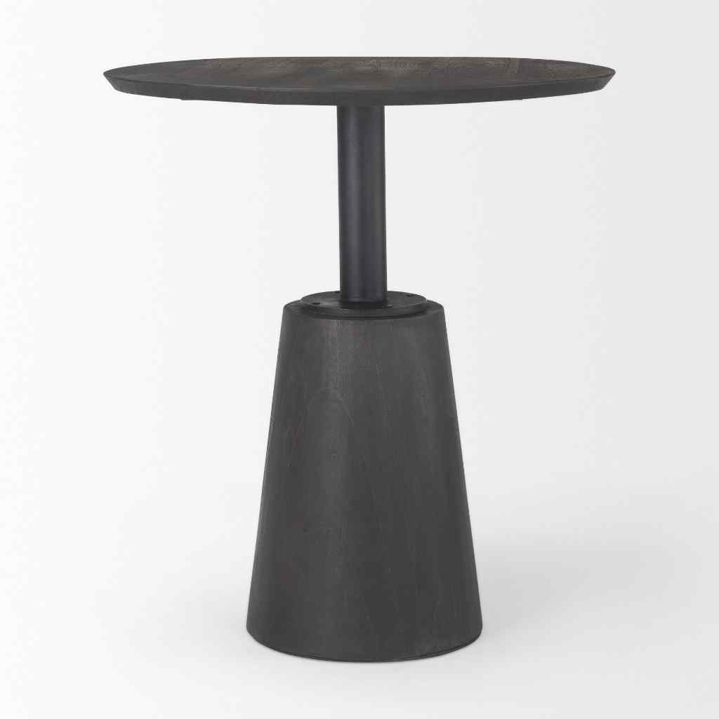 Maxwell 32in Round Black-Brown Wood W- Black Metal Pedestal Bistro Table