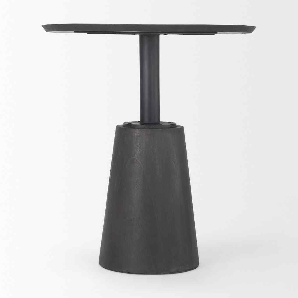 Maxwell 32in Round Black-Brown Wood W- Black Metal Pedestal Bistro Table