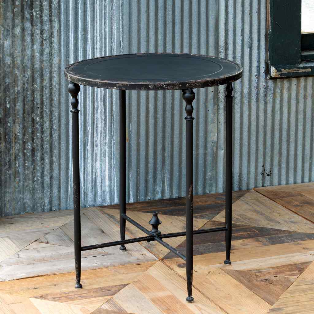 Antique Black Metal Round Side Table