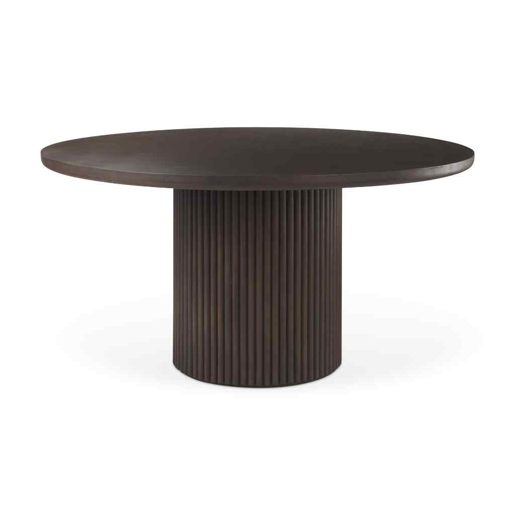Terra 60L X 60W X 30H Dark Brown Wood Round Fluted Dining Table
