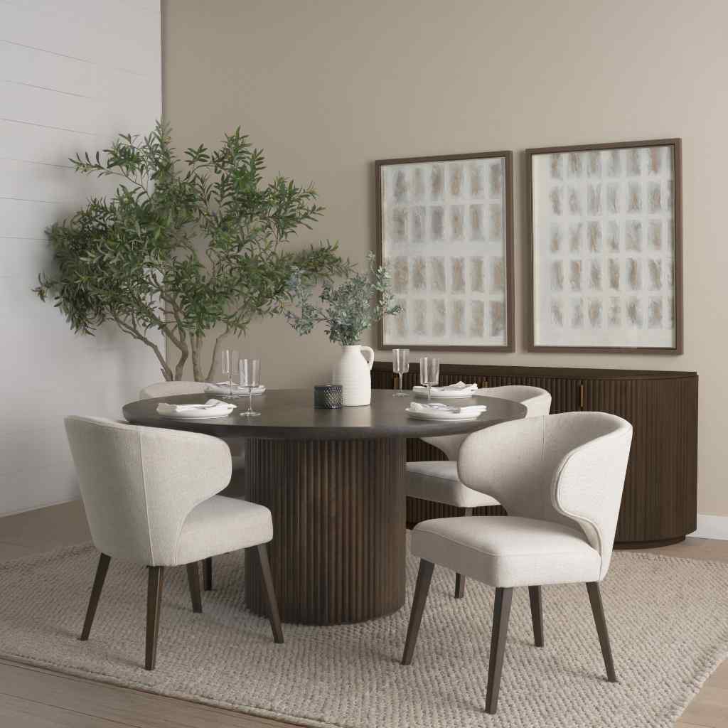 Terra 60L X 60W X 30H Dark Brown Wood Round Fluted Dining Table