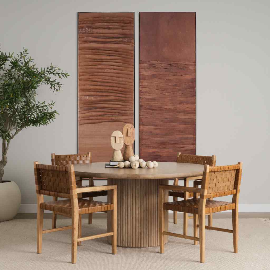 Terra 60L X 60W X 30H Light Brown Wood Round Fluted Dining Table