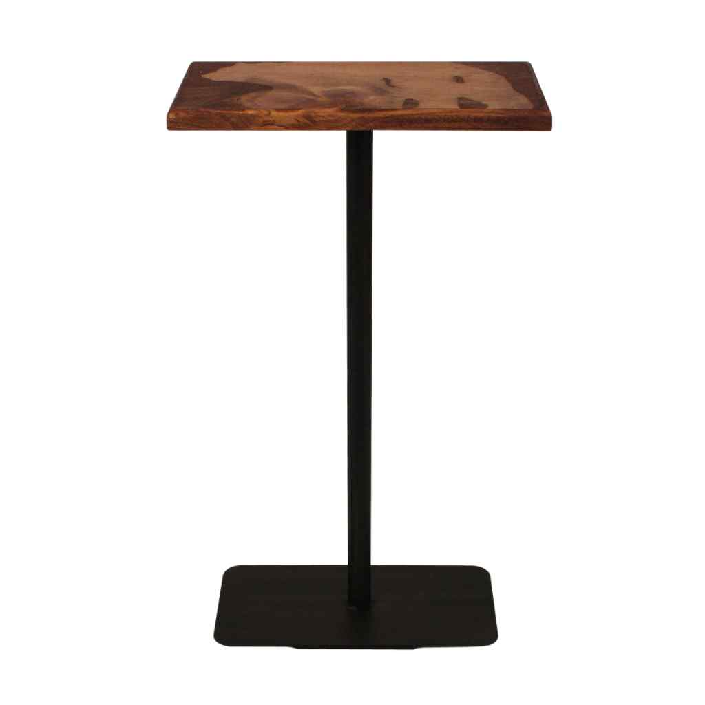 Wood Top Drink Table With Bear Accent